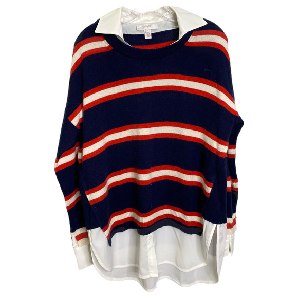 Scripted Women's Sweater Navy Red Striped Collared Pullover Wool